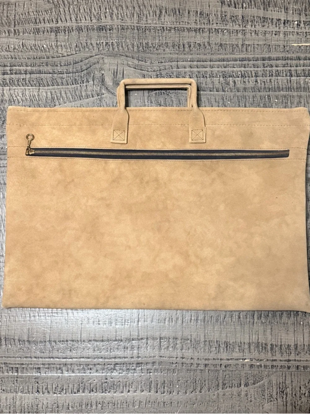 Vtg. Hazel Genuine Mojave Suede Portfolio Tote Bag in Tan (1970’s)